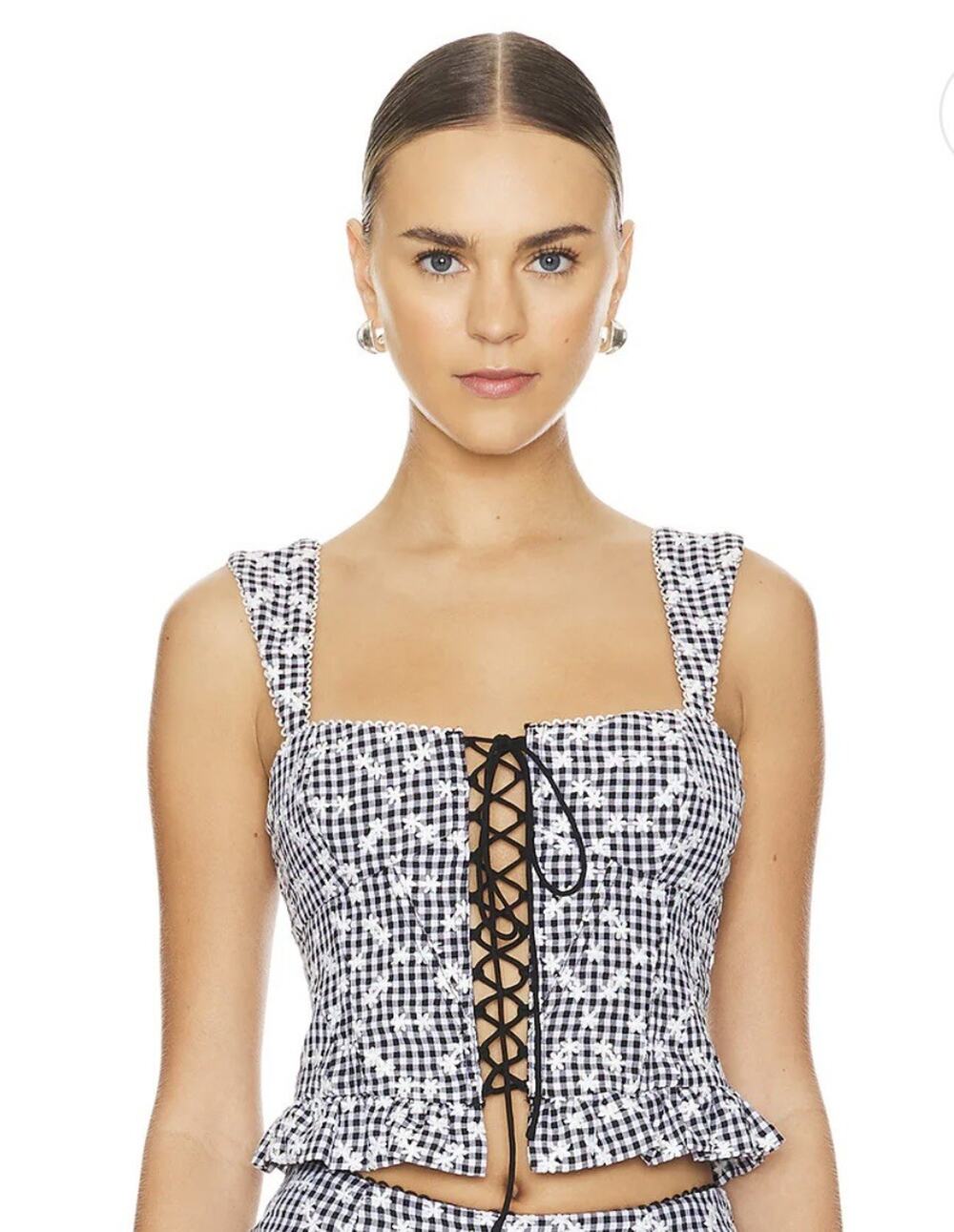 For Love & Lemons Black White Floral Corset Top Women’s Embroidered Size L